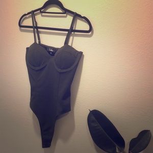 Lulus Olive Demi Cup Thong Bodysuit